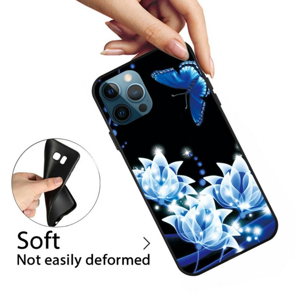 Telefoonhoesje voor iPhone 13 Pro Vlinder En Blauwe Bloemen