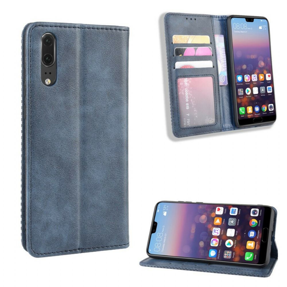 Bescherming Hoesje voor Huawei P20 Folio-hoesje Vintage Gestileerd Leereffect