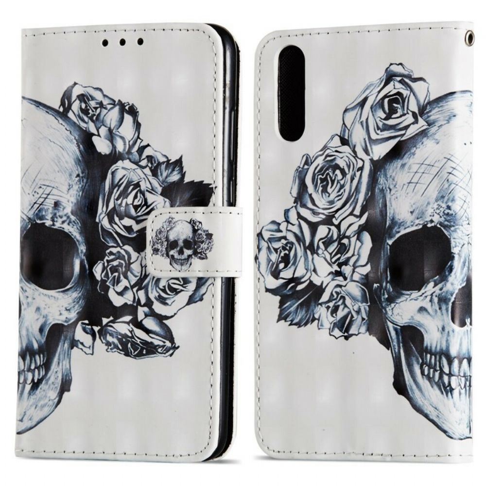 Folio-hoesje voor Huawei P20 3d Bloemenschedel