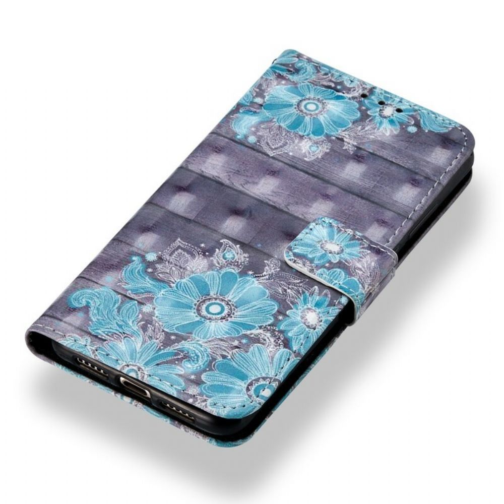 Leren Hoesje voor Huawei P20 3d Blauwe Bloemen