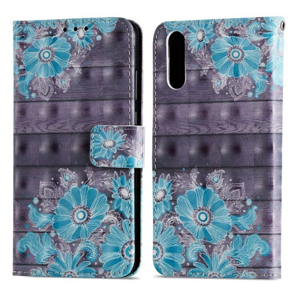 Leren Hoesje voor Huawei P20 3d Blauwe Bloemen