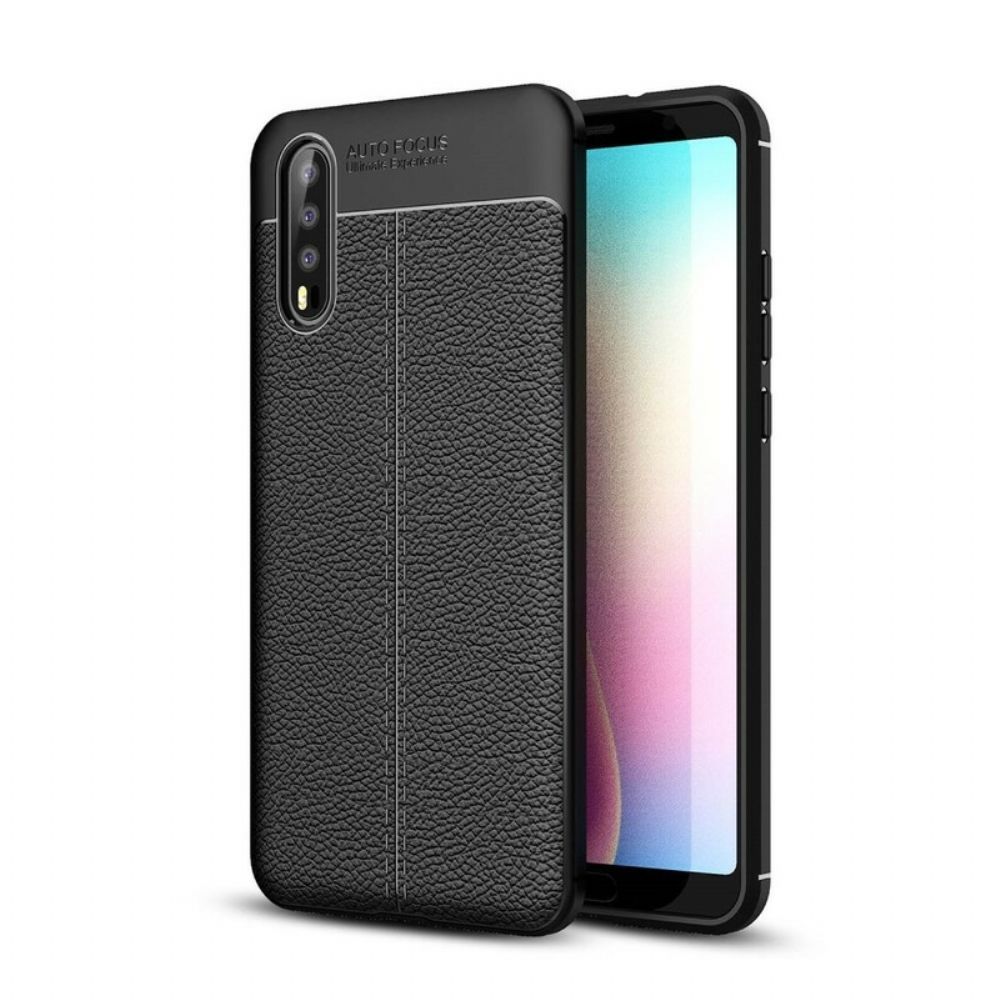 Telefoonhoesje voor Huawei P20 Dubbele Lijn Litchi Leder Effect