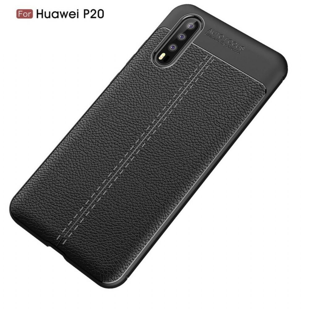 Telefoonhoesje voor Huawei P20 Dubbele Lijn Litchi Leder Effect