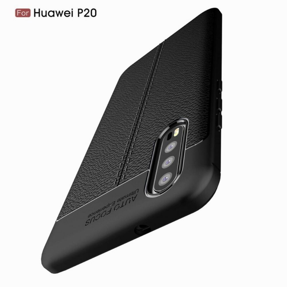 Telefoonhoesje voor Huawei P20 Dubbele Lijn Litchi Leder Effect