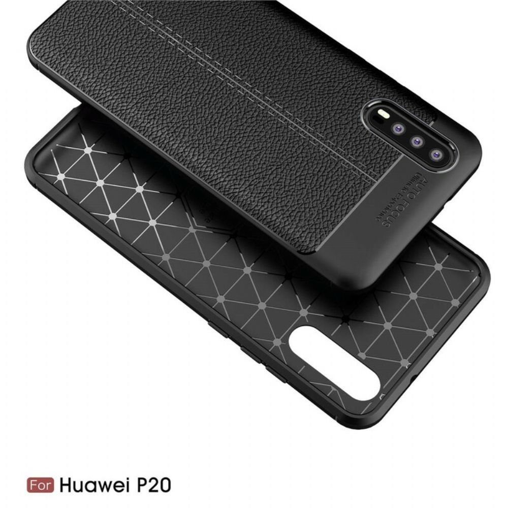 Telefoonhoesje voor Huawei P20 Dubbele Lijn Litchi Leder Effect