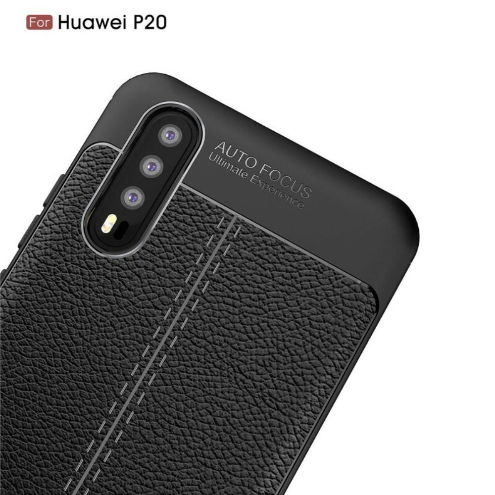 Telefoonhoesje voor Huawei P20 Dubbele Lijn Litchi Leder Effect