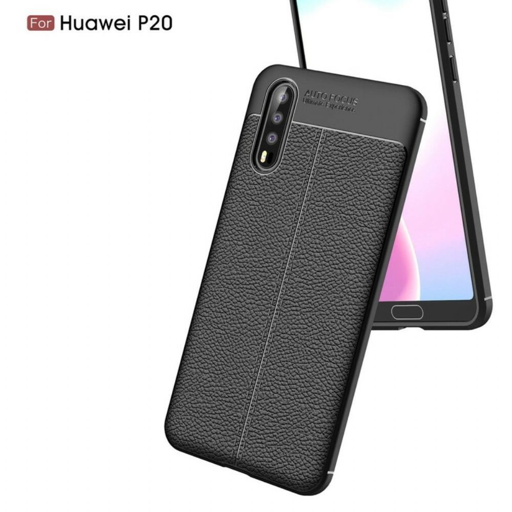 Telefoonhoesje voor Huawei P20 Dubbele Lijn Litchi Leder Effect