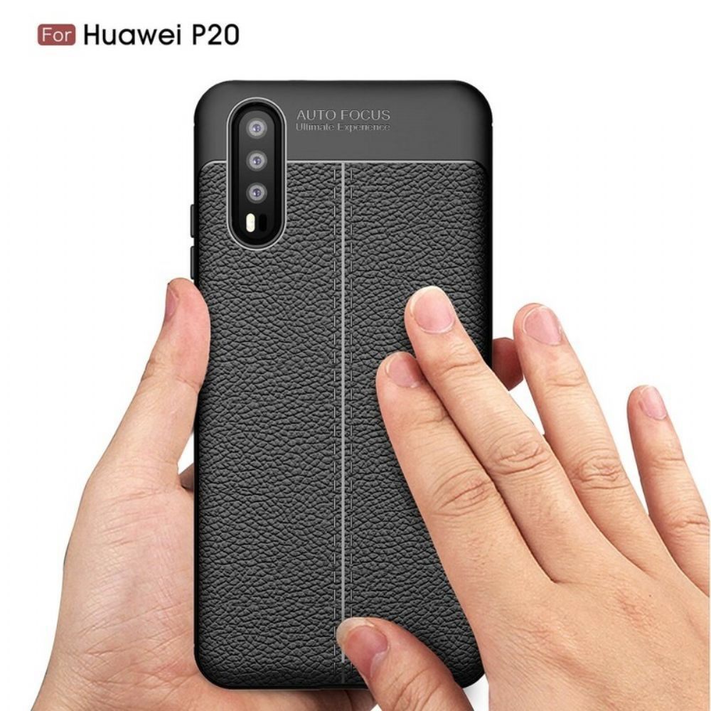 Telefoonhoesje voor Huawei P20 Dubbele Lijn Litchi Leder Effect