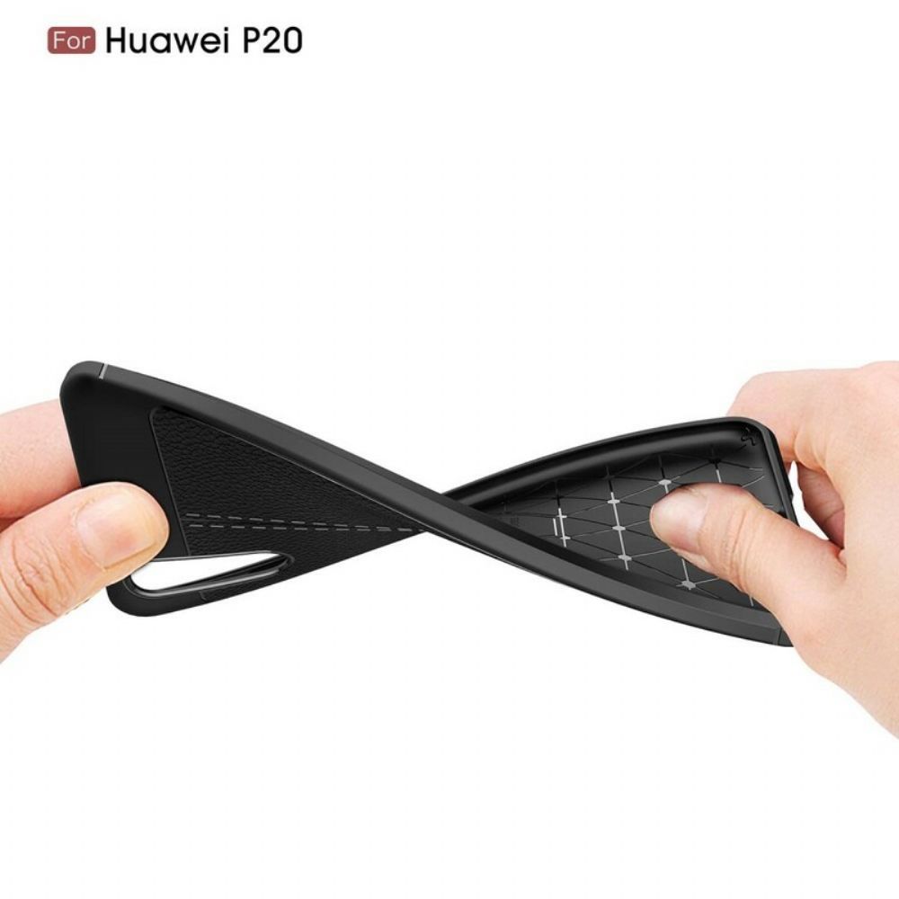 Telefoonhoesje voor Huawei P20 Dubbele Lijn Litchi Leder Effect