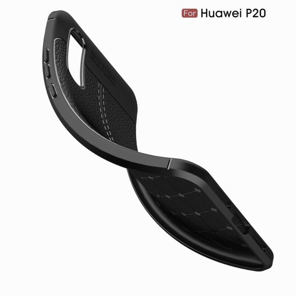 Telefoonhoesje voor Huawei P20 Dubbele Lijn Litchi Leder Effect