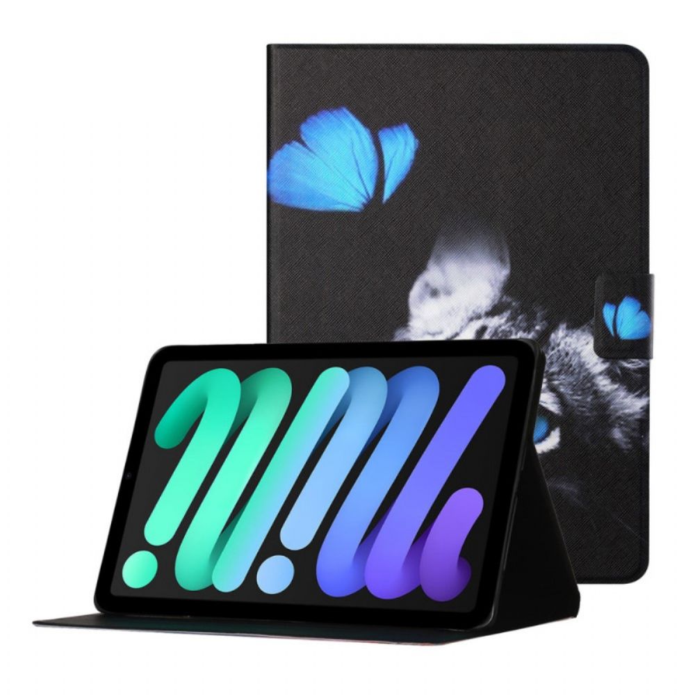 Folio-hoesje voor iPad Mini 6 (2021) Kat En Blauwe Vlinder