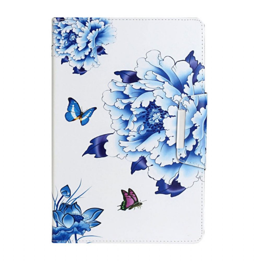 Leren Hoesje voor iPad Mini 6 (2021) Blauwe Bloemen En Vlinders