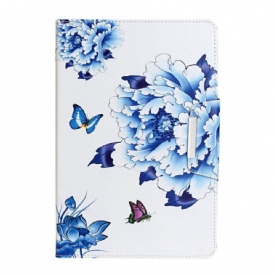 Leren Hoesje voor iPad Mini 6 (2021) Blauwe Bloemen En Vlinders