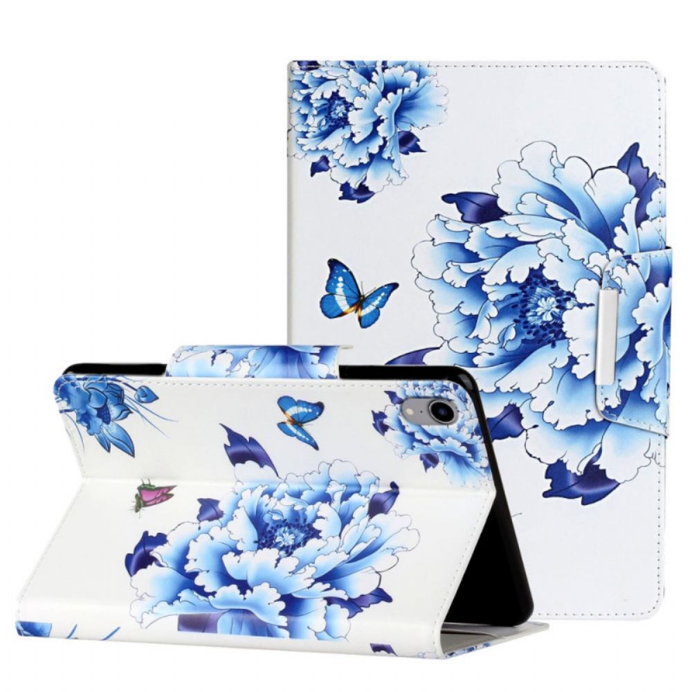 Leren Hoesje voor iPad Mini 6 (2021) Blauwe Bloemen En Vlinders