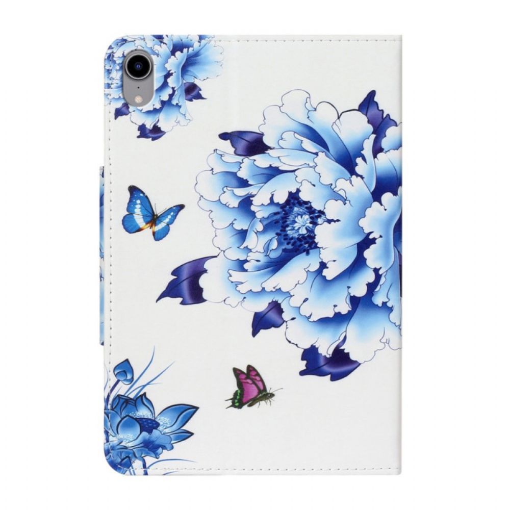 Leren Hoesje voor iPad Mini 6 (2021) Blauwe Bloemen En Vlinders