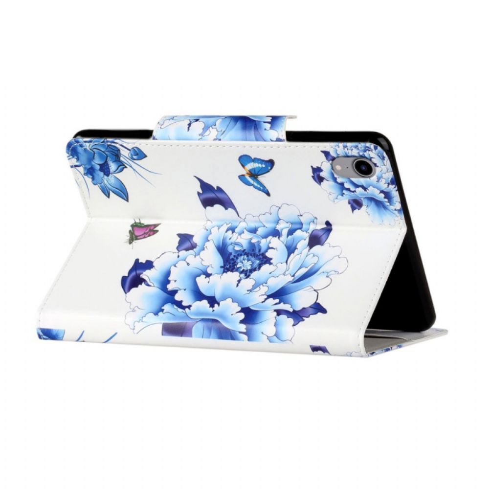 Leren Hoesje voor iPad Mini 6 (2021) Blauwe Bloemen En Vlinders