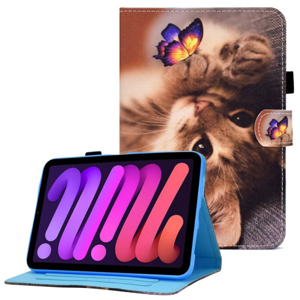 Leren Hoesje voor iPad Mini 6 (2021) Mijn Kitten En Vlinder