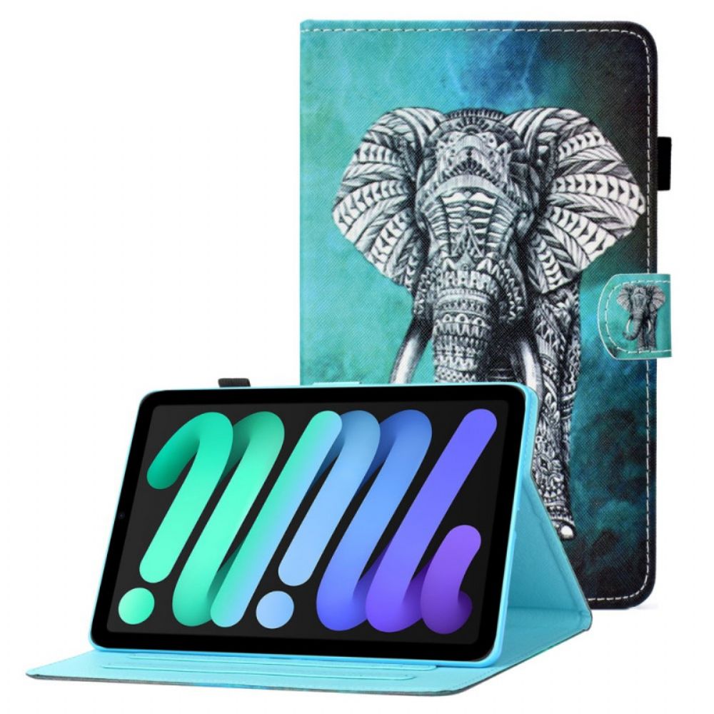 Leren Hoesje voor iPad Mini 6 (2021) Tribale Olifant