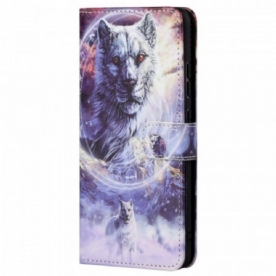 Flip Case voor Xiaomi Redmi Note 11 Pro / 11 Pro 5G Wolf In De Winter Met Sleutelkoord