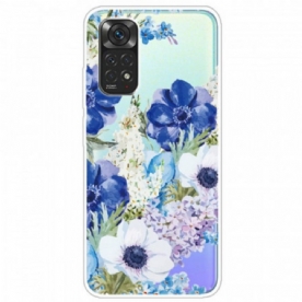 Hoesje voor Xiaomi Redmi Note 11 Pro / 11 Pro 5G Waterverf Blauwe Bloemen