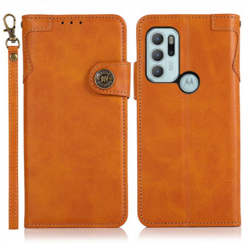 Flip Case voor Moto G60S Knoop Van Kunstleer Khazneh