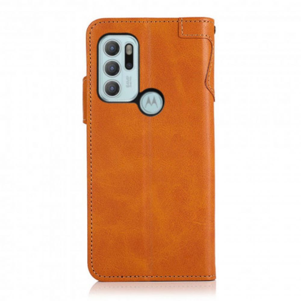 Flip Case voor Moto G60S Knoop Van Kunstleer Khazneh