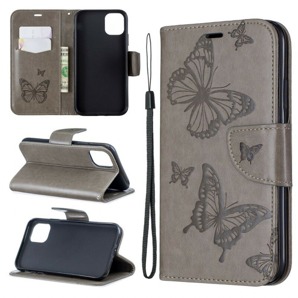 Flip Case voor iPhone 11 Met Ketting Bandje Met Vlinderprint