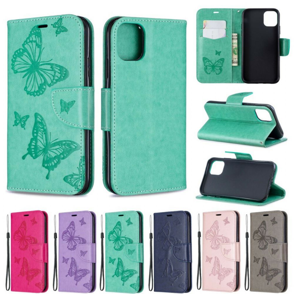 Flip Case voor iPhone 11 Met Ketting Bandje Met Vlinderprint