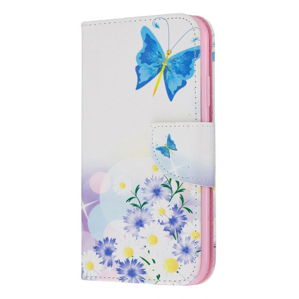 Folio-hoesje voor iPhone 11 Geschilderde Vlinders En Bloemen