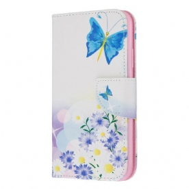 Folio-hoesje voor iPhone 11 Geschilderde Vlinders En Bloemen