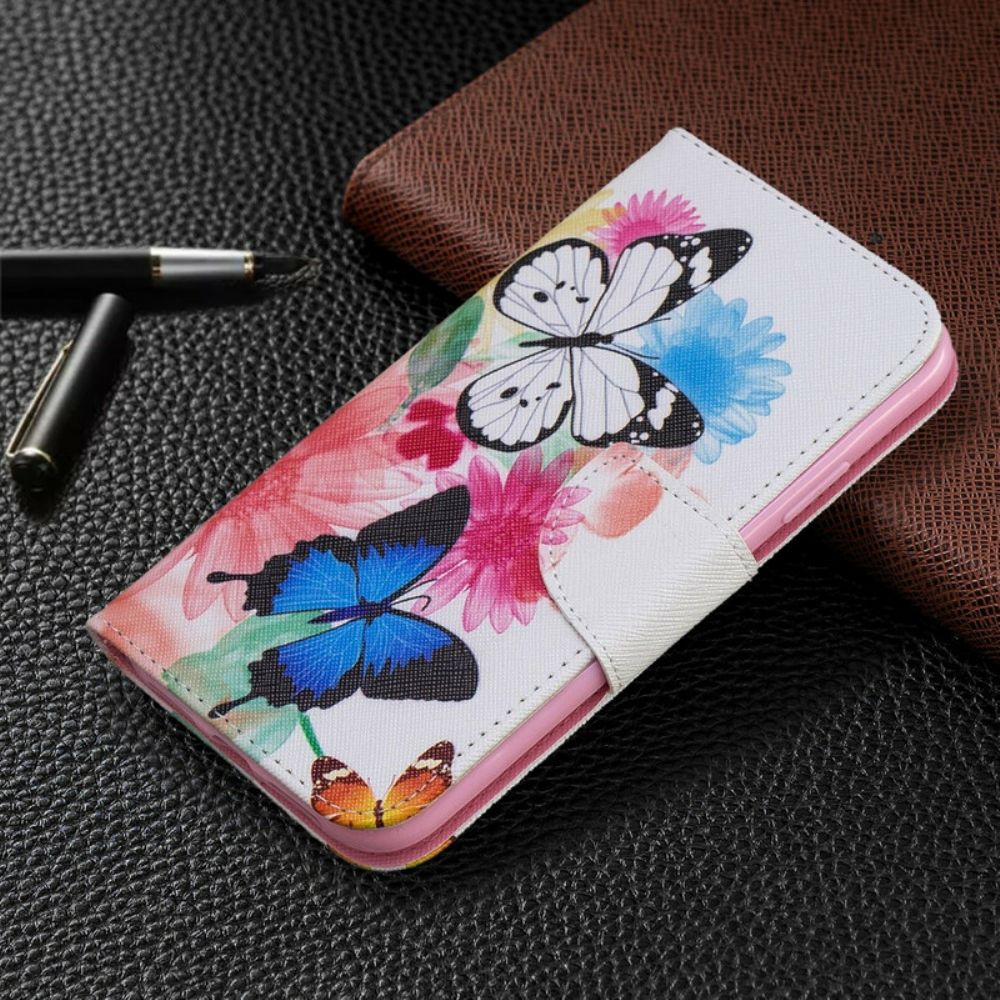 Folio-hoesje voor iPhone 11 Geschilderde Vlinders En Bloemen