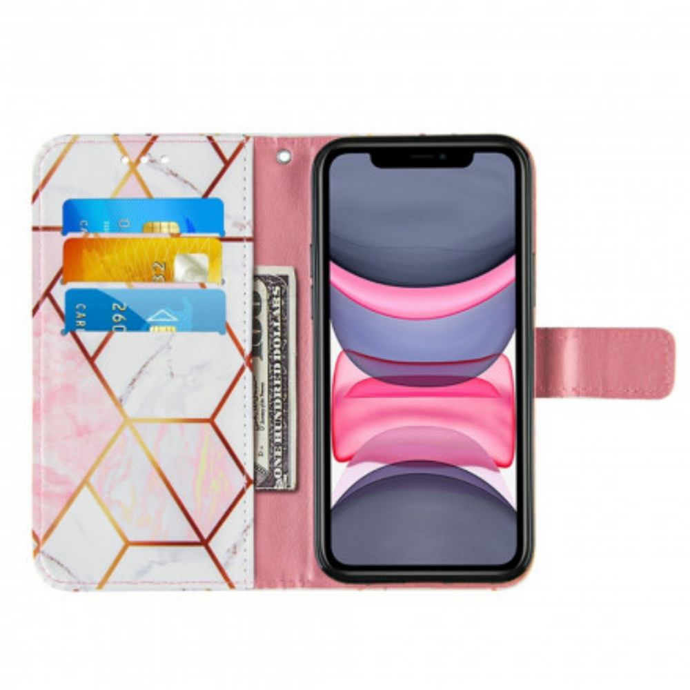 Folio-hoesje voor iPhone 11 Marmer Met Riem