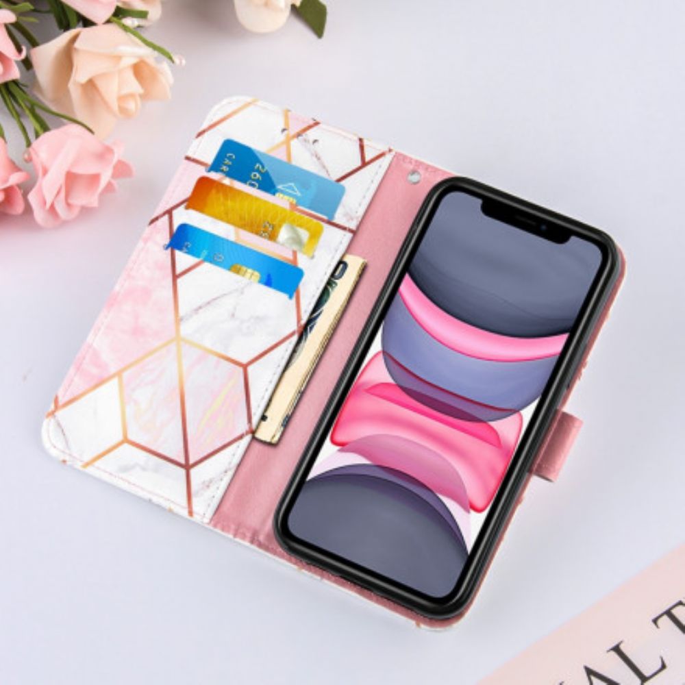 Folio-hoesje voor iPhone 11 Marmer Met Riem