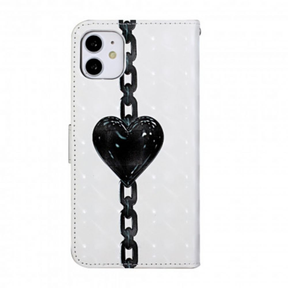 Folio-hoesje voor iPhone 11 Met Ketting Geketende Hart Verstelbare Band