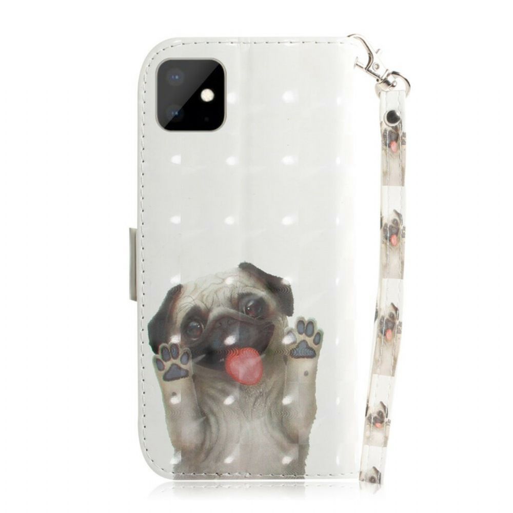 Folio-hoesje voor iPhone 11 Met Ketting Hou Van Mijn Hond Met Riem