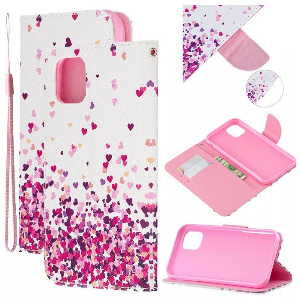 Folio-hoesje voor iPhone 11 Met Ketting Meerdere Hartjes Met Bandjes