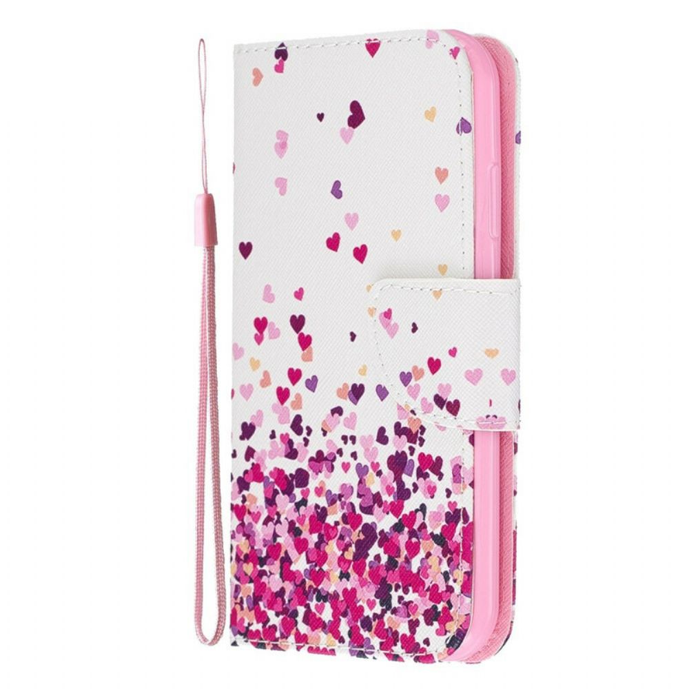 Folio-hoesje voor iPhone 11 Met Ketting Meerdere Hartjes Met Bandjes