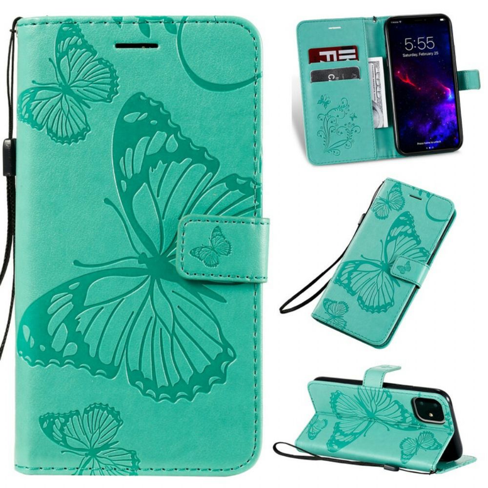 Folio-hoesje voor iPhone 11 Met Ketting Reuzenvlinders Met Bandjes