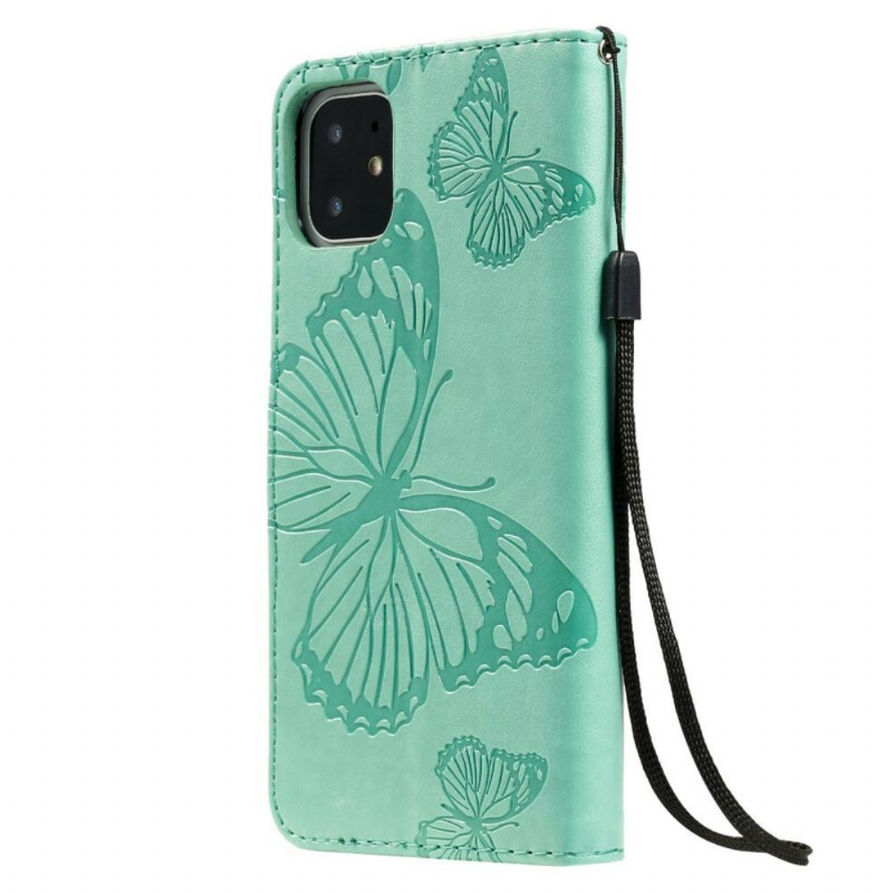 Folio-hoesje voor iPhone 11 Met Ketting Reuzenvlinders Met Bandjes