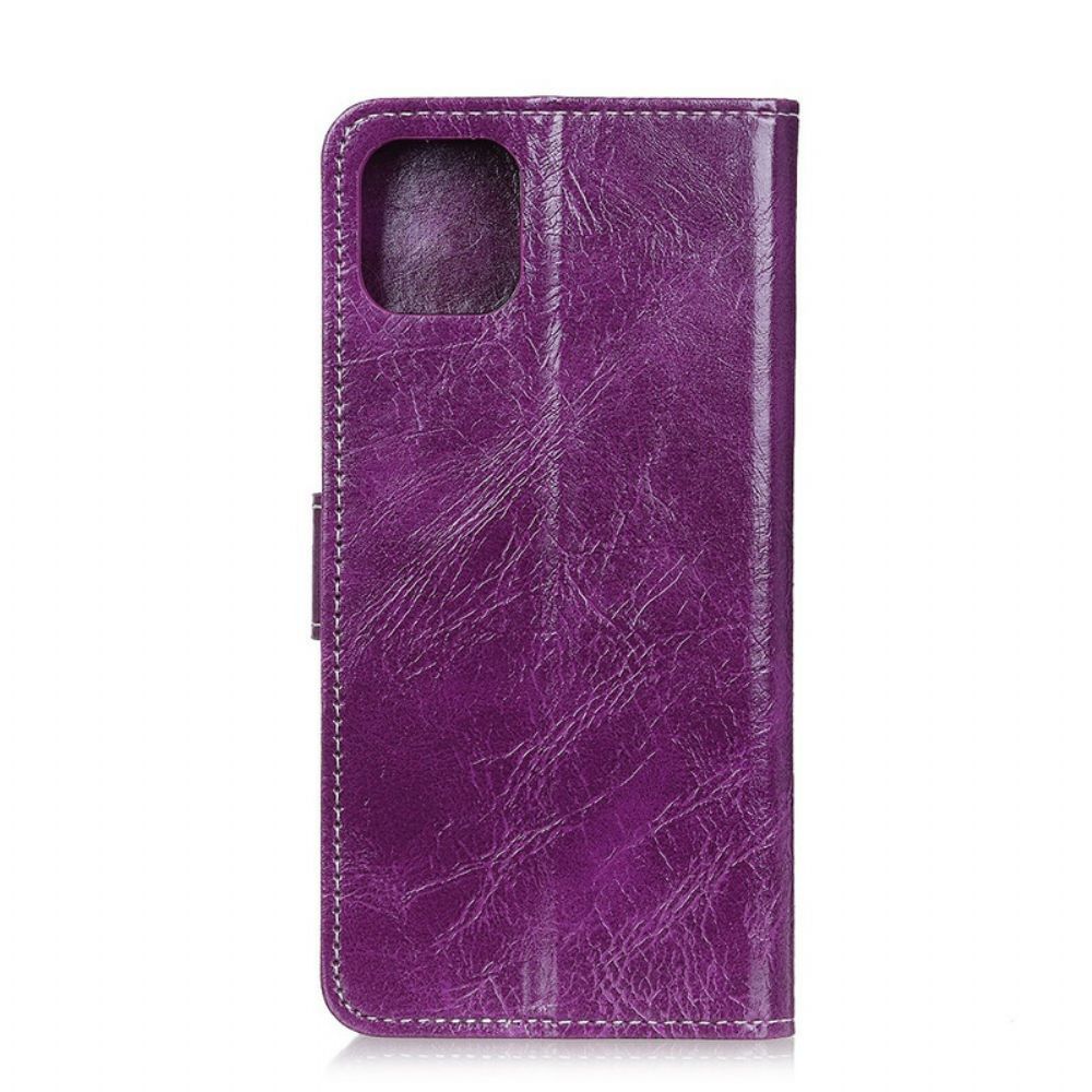 Folio-hoesje voor iPhone 11 Retro Stiksels Met Leereffect