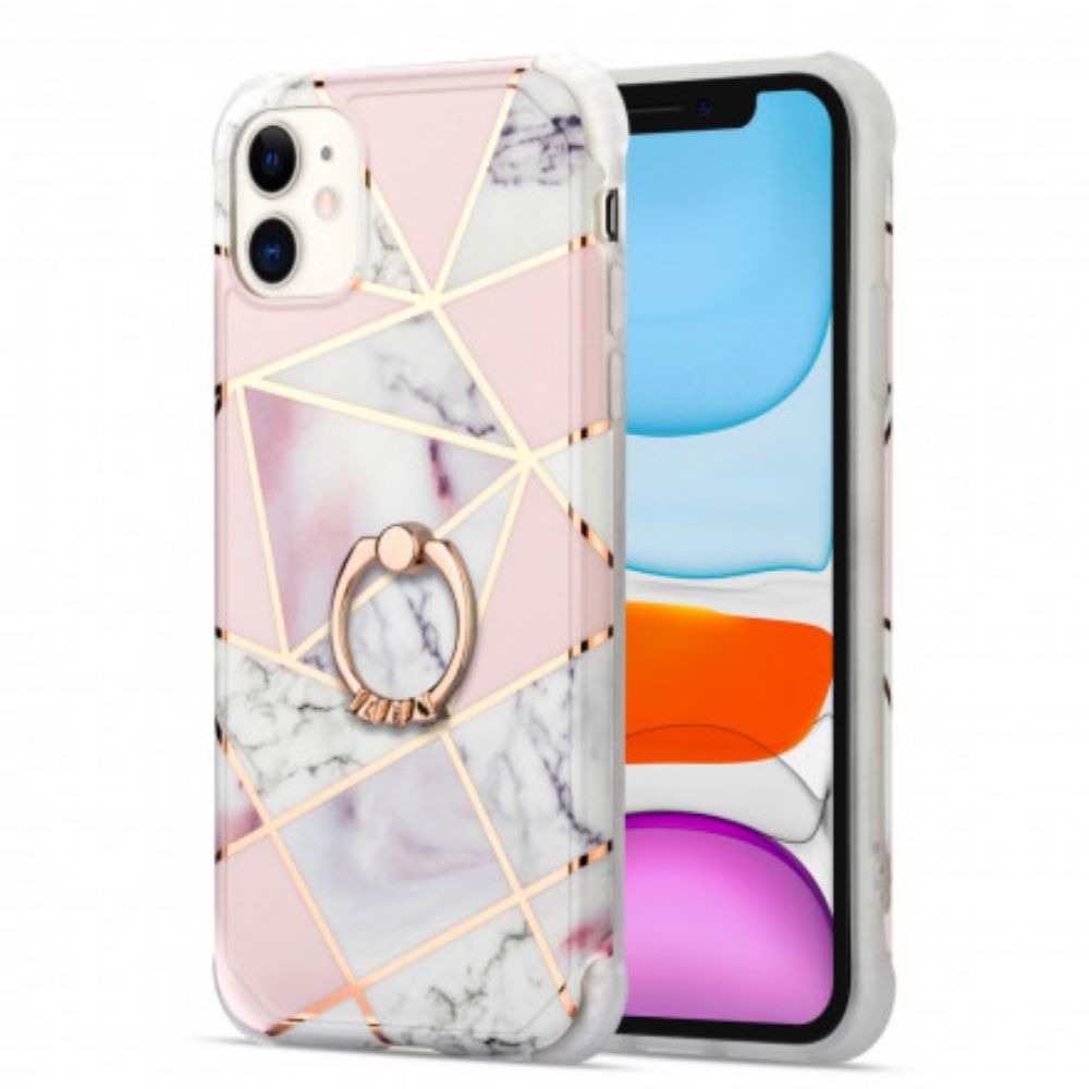 Hoesje voor iPhone 11 Geometrisch Marmer Met Ringsteun