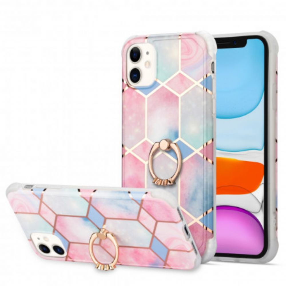 Hoesje voor iPhone 11 Geometrisch Marmer Met Ringsteun