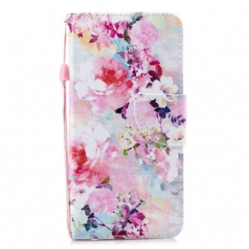 Leren Hoesje voor iPhone 11 Met Ketting Prachtige Band Bloemen