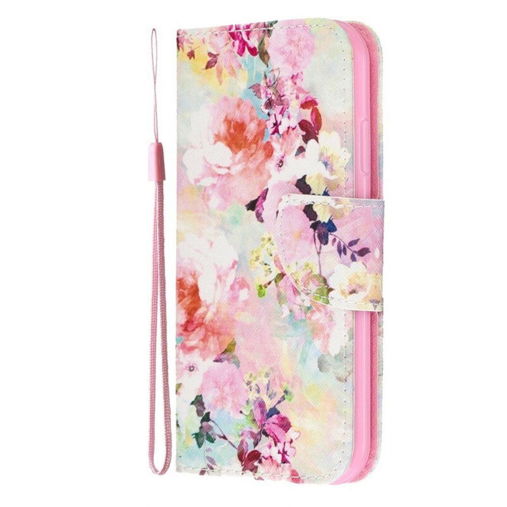 Leren Hoesje voor iPhone 11 Met Ketting Prachtige Band Bloemen