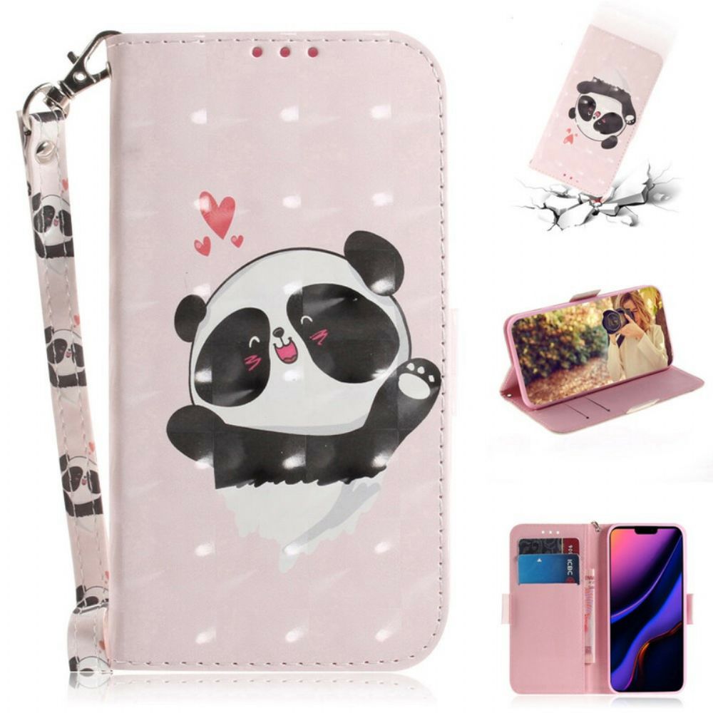 Leren Hoesje voor iPhone 11 Met Ketting Thong Panda Liefde