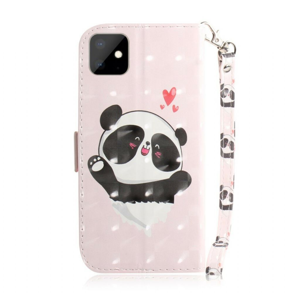 Leren Hoesje voor iPhone 11 Met Ketting Thong Panda Liefde