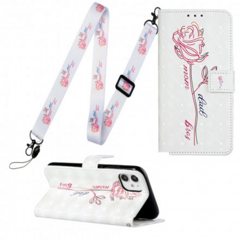 Leren Hoesje voor iPhone 11 Met Ketting Verstelbare Band Met Bloemen