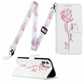 Leren Hoesje voor iPhone 11 Met Ketting Verstelbare Band Met Bloemen