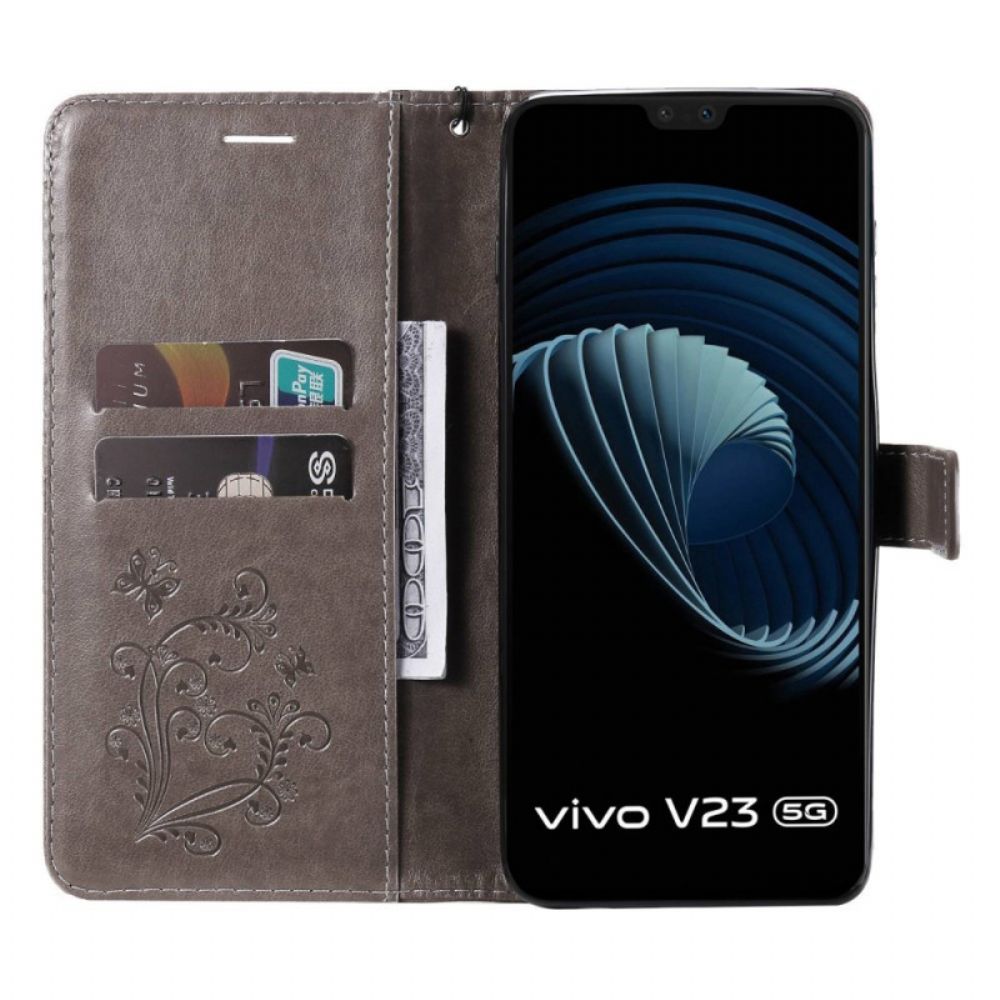 Folio-hoesje voor Vivo V23 5G Met Ketting Reusachtige Vlinders Met Bandjes