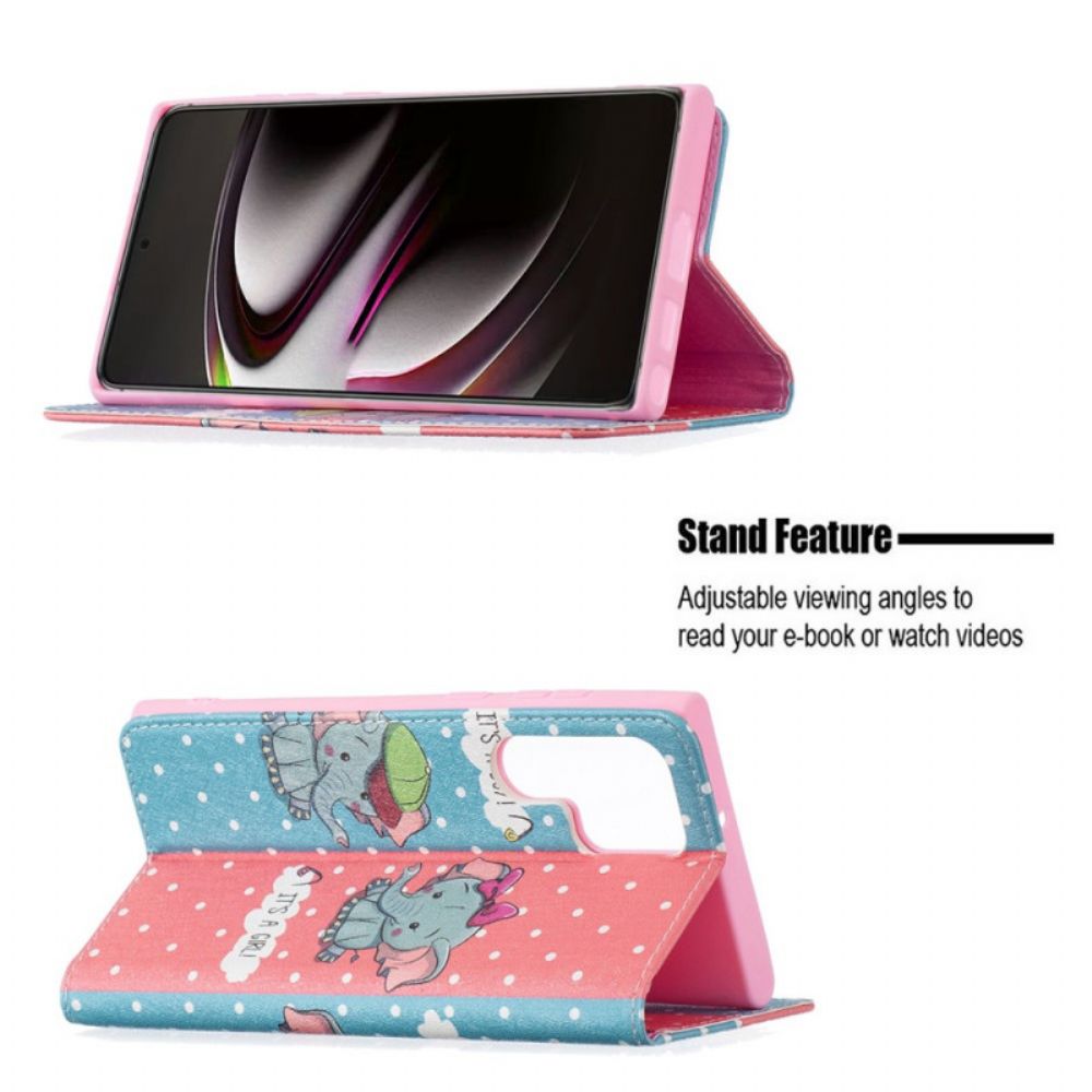 Bescherming Hoesje voor Samsung Galaxy S22 Ultra 5G Folio-hoesje Baby Olifanten